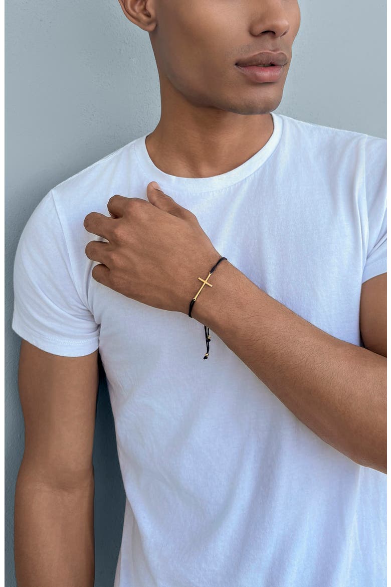 Men's 18K Gold Plated Cross Cord Slider Bracelet, Alternate, color, GOLD