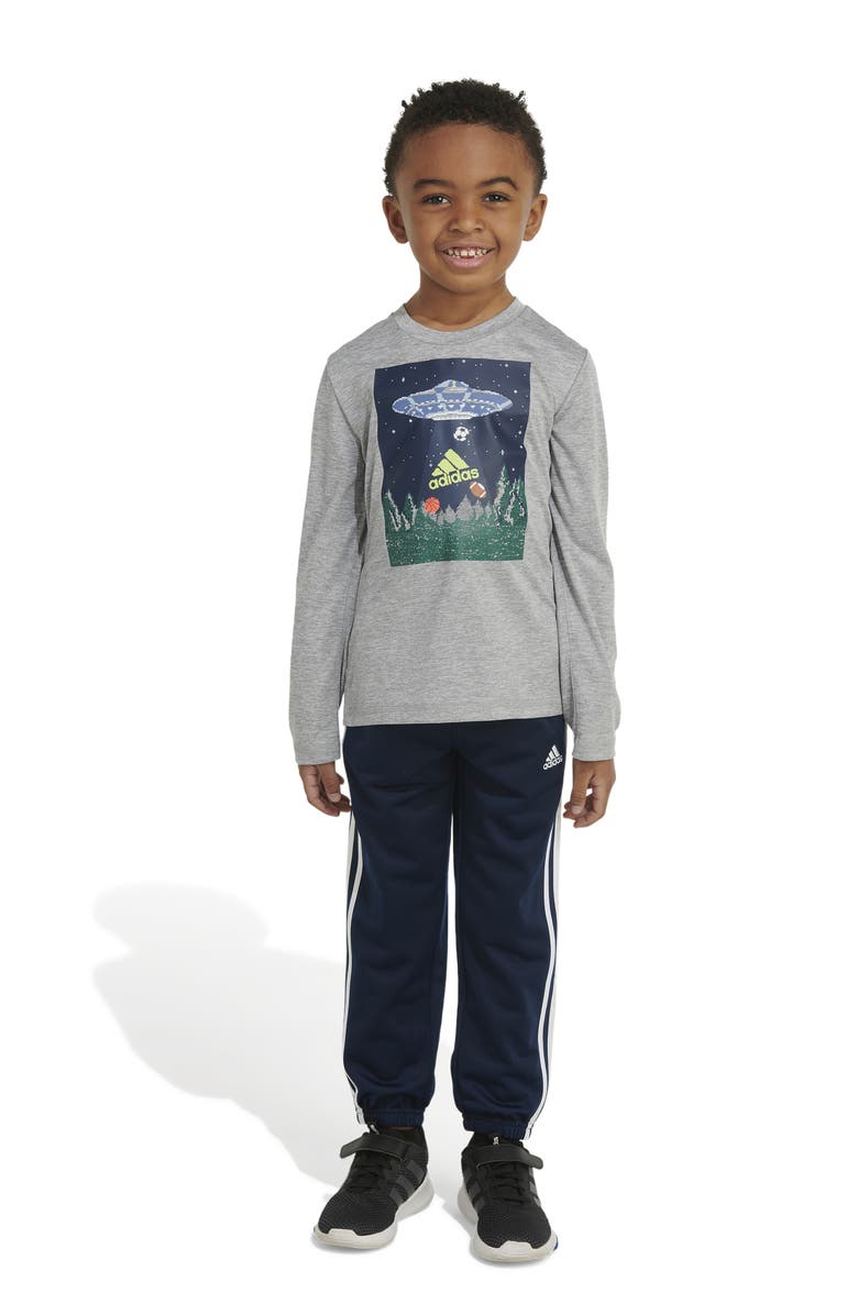 adidas Kids' Long Sleeve Graphic T-Shirt & Tricot Pants Set, Alternate, color, 