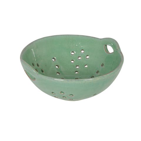Stoneware Berry Bowl with Handles, Aqua Reactive Glaze