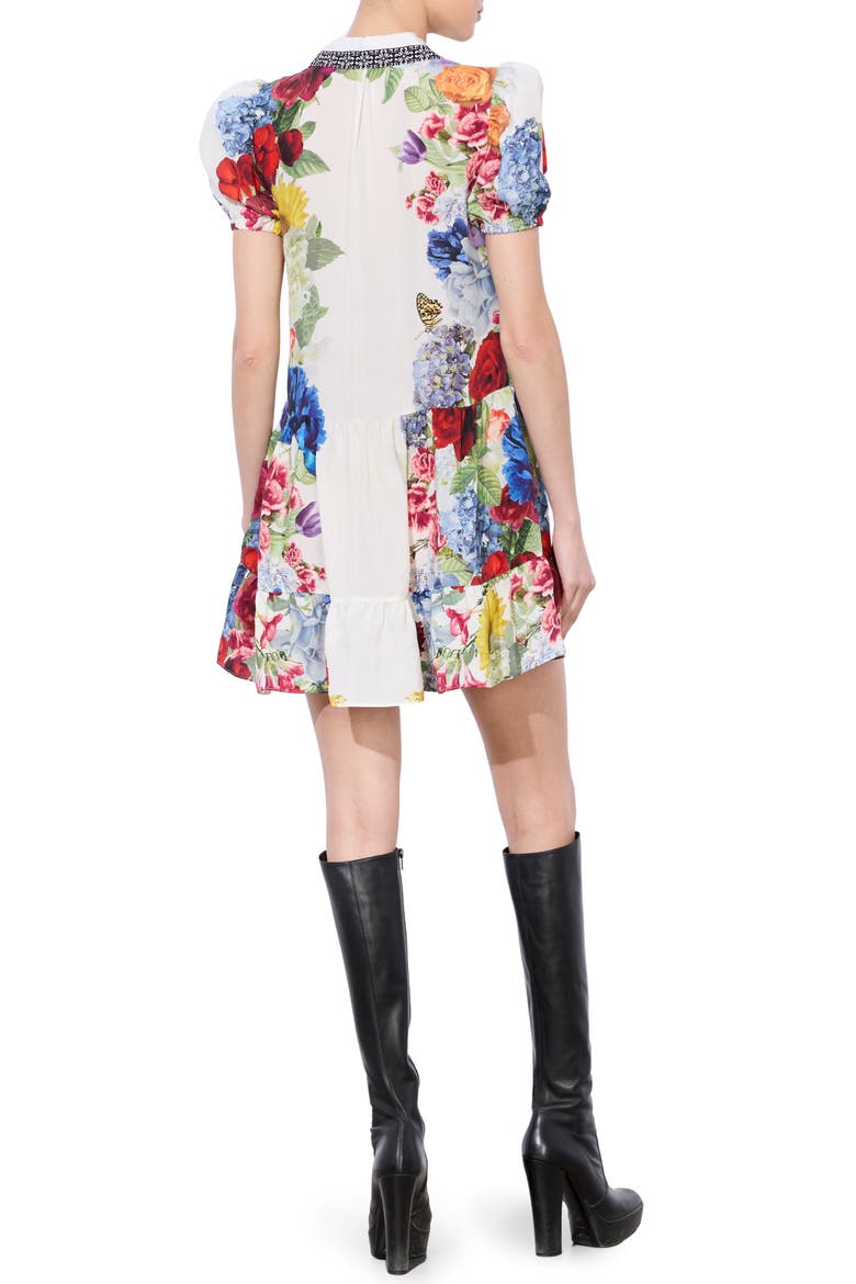 Claire Placed Floral Tiered Mini Shirtdress, Alternate, color, GARDEN BRUNCH OFF WHITE