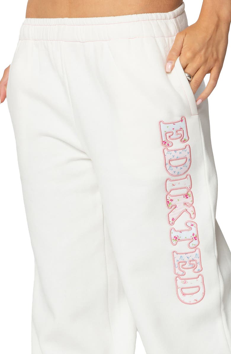 EDIKTED Mili Logo Wide Leg Sweatpants, Alternate, color, White