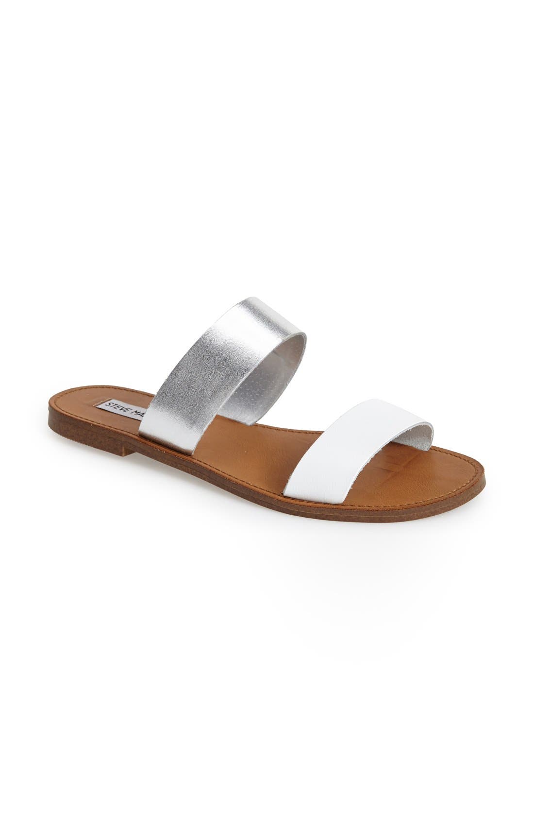 'D-Band' Leather Slide Sandal, Main, color, WHITE/ SILVER