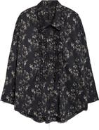 R13 Floral Print Ruffle Cotton Button-Up Shirt