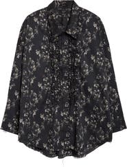R13 Floral Print Ruffle Cotton Button-Up Shirt