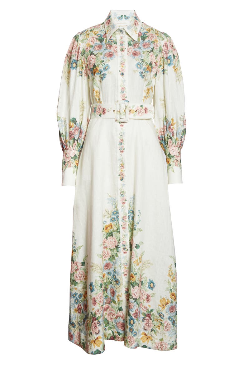 Wavelength Floral Long Sleeve Linen Maxi Dress, Alternate, color, CREAM DAPHNE