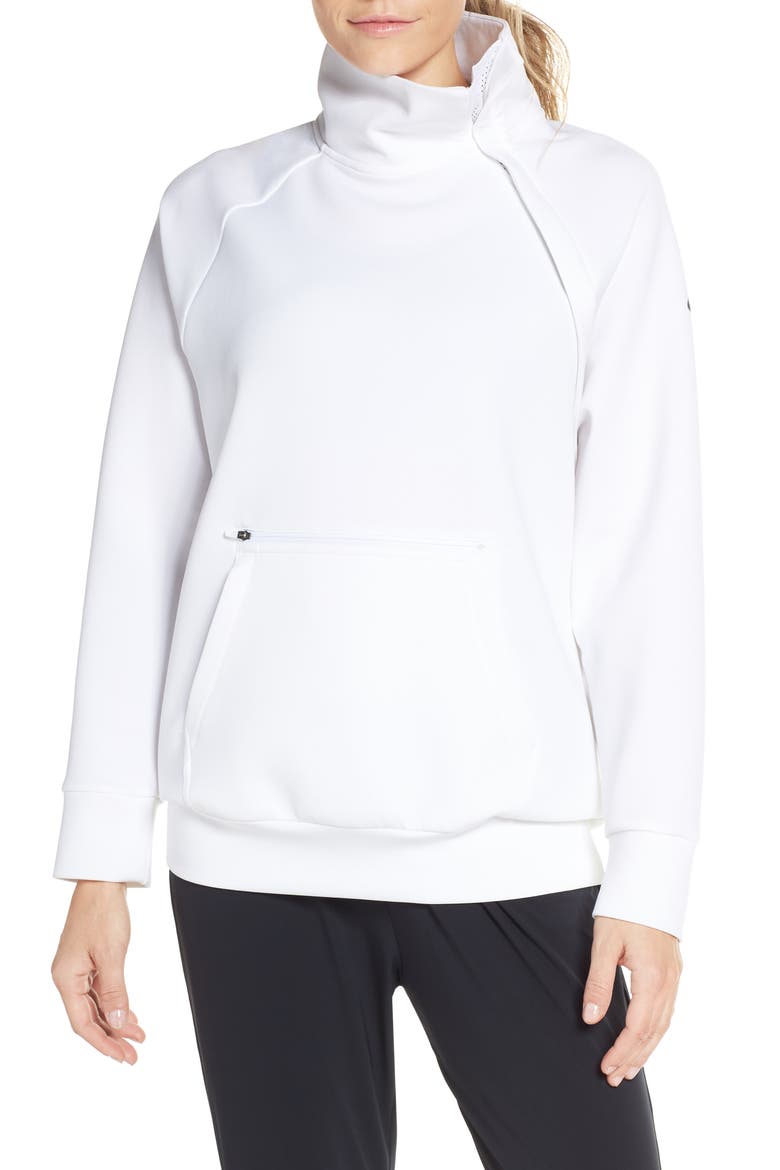Mock Neck Zip Pullover, Main, color, WHITE/ BLACK