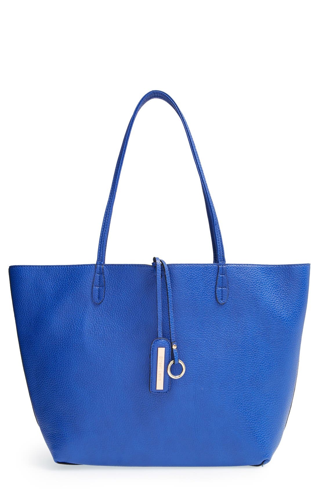 Reversible Faux Leather Tote, Main, color, BLACK/ BLUE