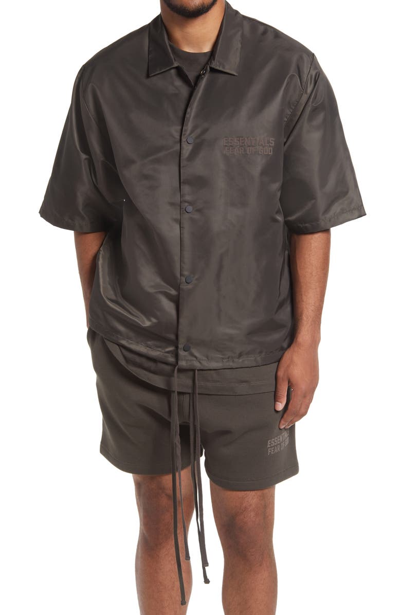 Fear of God Essentials Short Sleeve Snap-Up Nylon Shirt, Alternate, color,