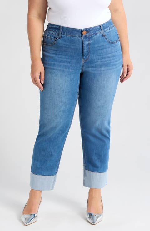 'Ab'Solution CoolMax® High Waist Ankle Straight Leg Jeans (Mid Blue) (Plus)