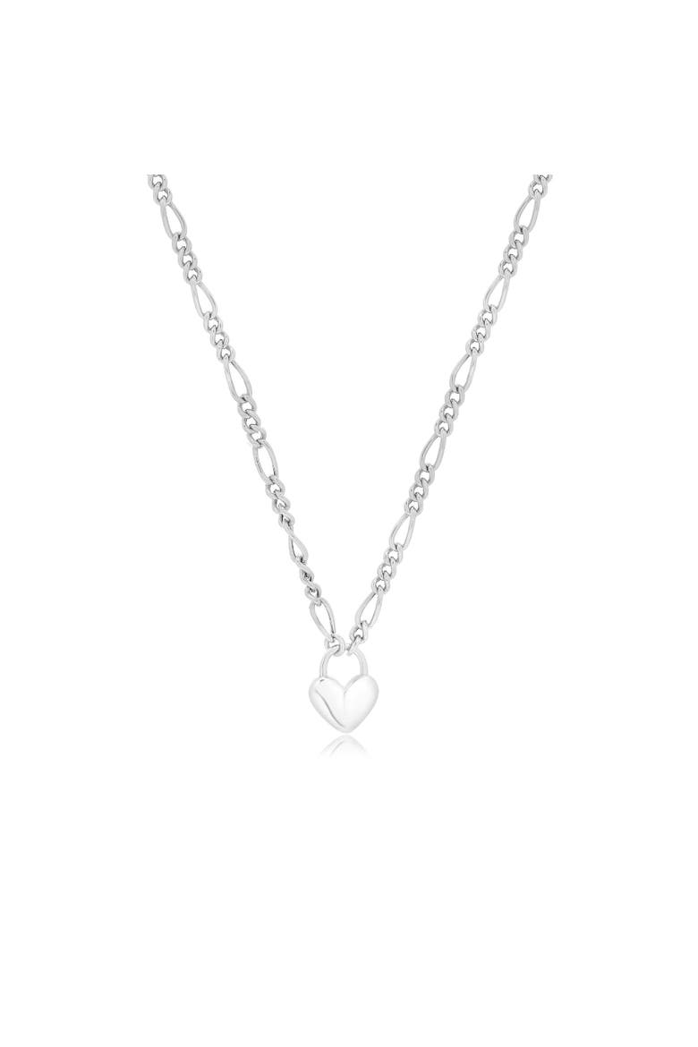 Figaro Heart Padlock Necklace, Main, color, Sterling Silver