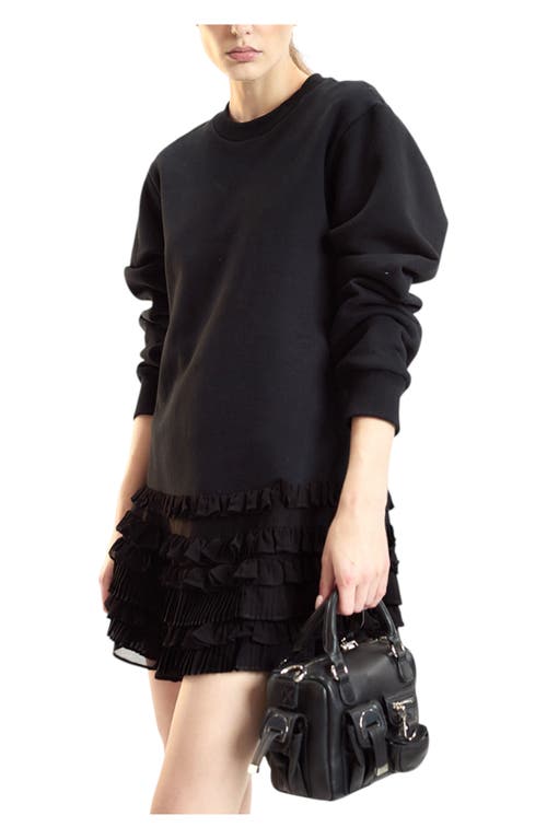 Cynthia Rowley Sweatshirt Georgette Ruffle Combo Dress In Black
