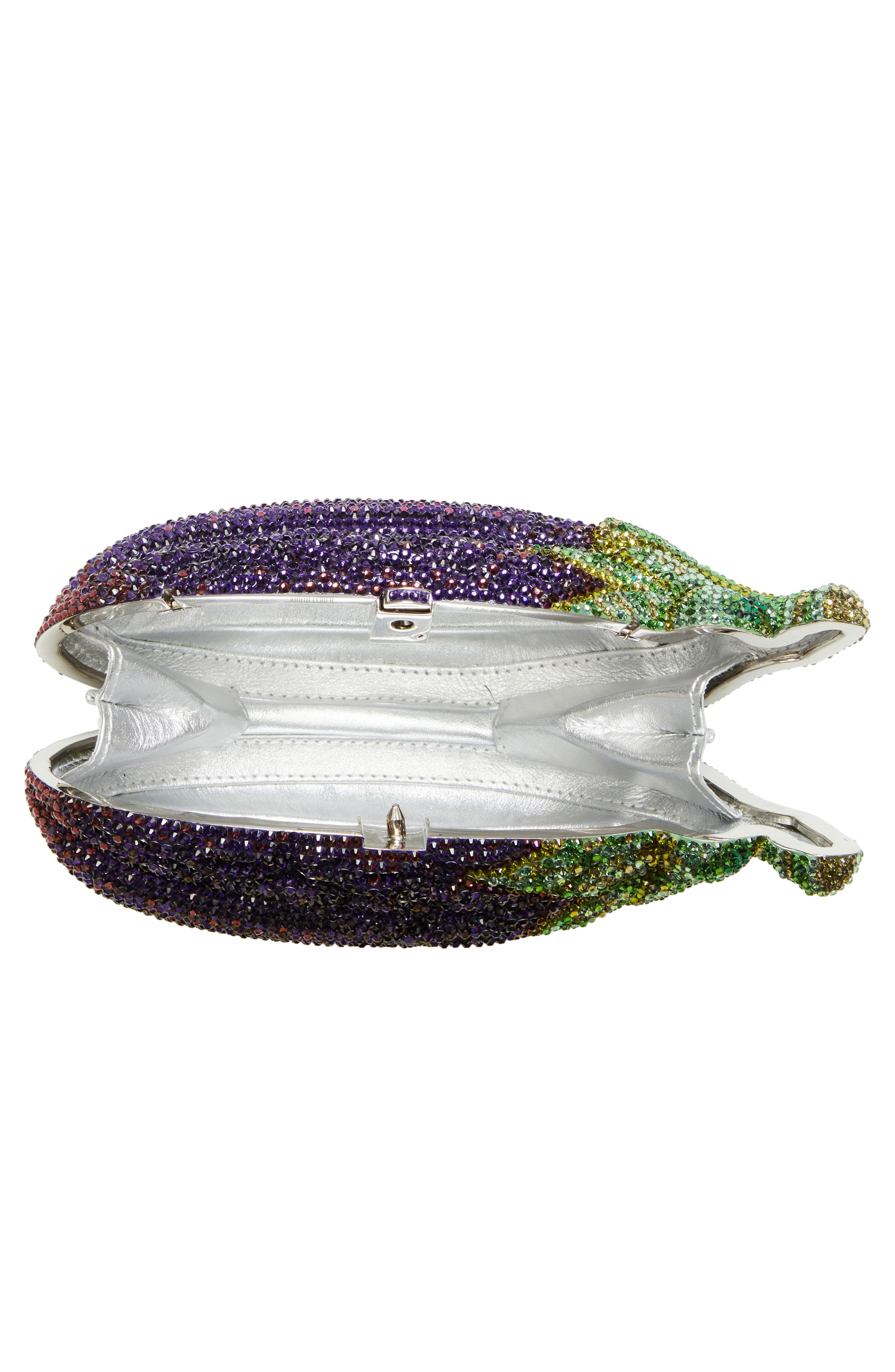 JUDITH LEIBER COUTURE Crystal Embellished Eggplant Clutch, Alternate, color, Silver Iris Multi