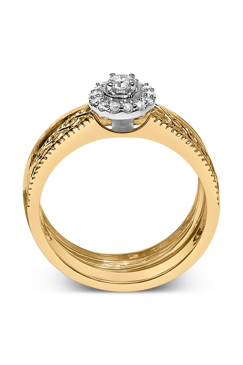 14K Yellow Gold Plated Silver 1/5 Cttw Diamond Engagement Ring and Wedding Band Set, Alternate, color, Yellow