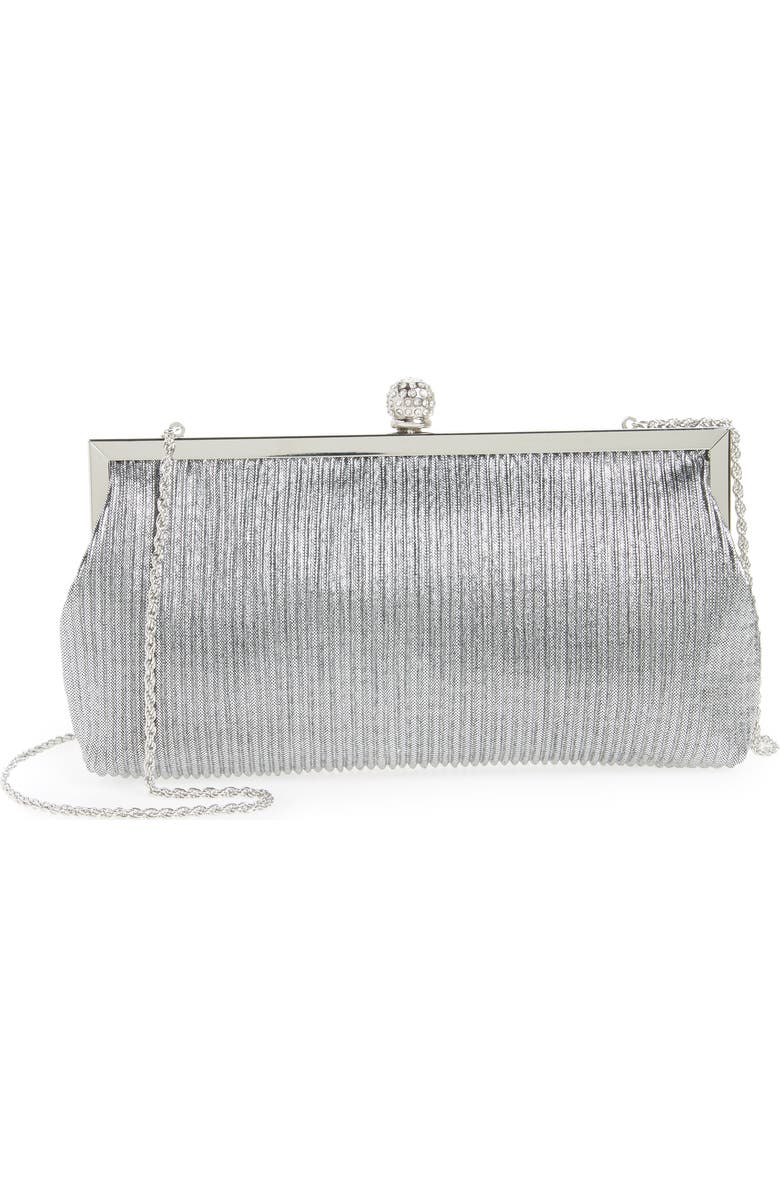 Nina Aneka Pleated Shine Clutch, Main, color, Steel