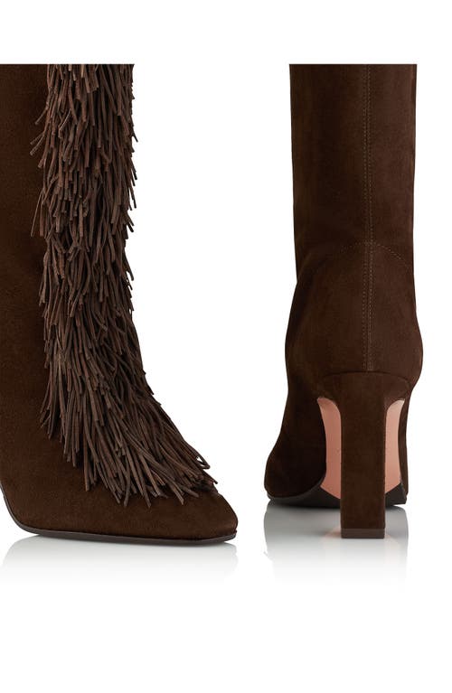 Aquazzura Gytane Fringe Front Knee High Boot In Brown