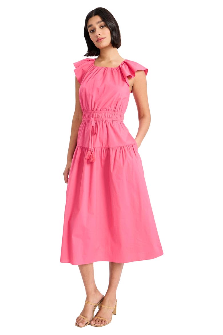 Stretch Cotton Tiered Midi Dress, Alternate, color, PINK FLAMBE
