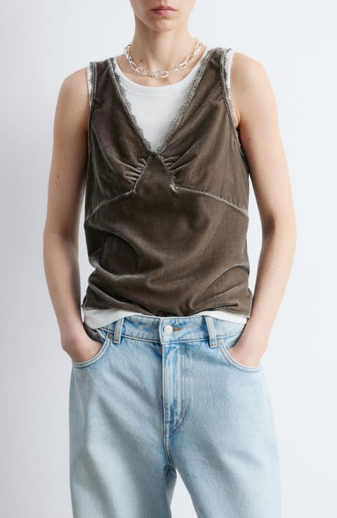 Lace Trim Velvet Tank