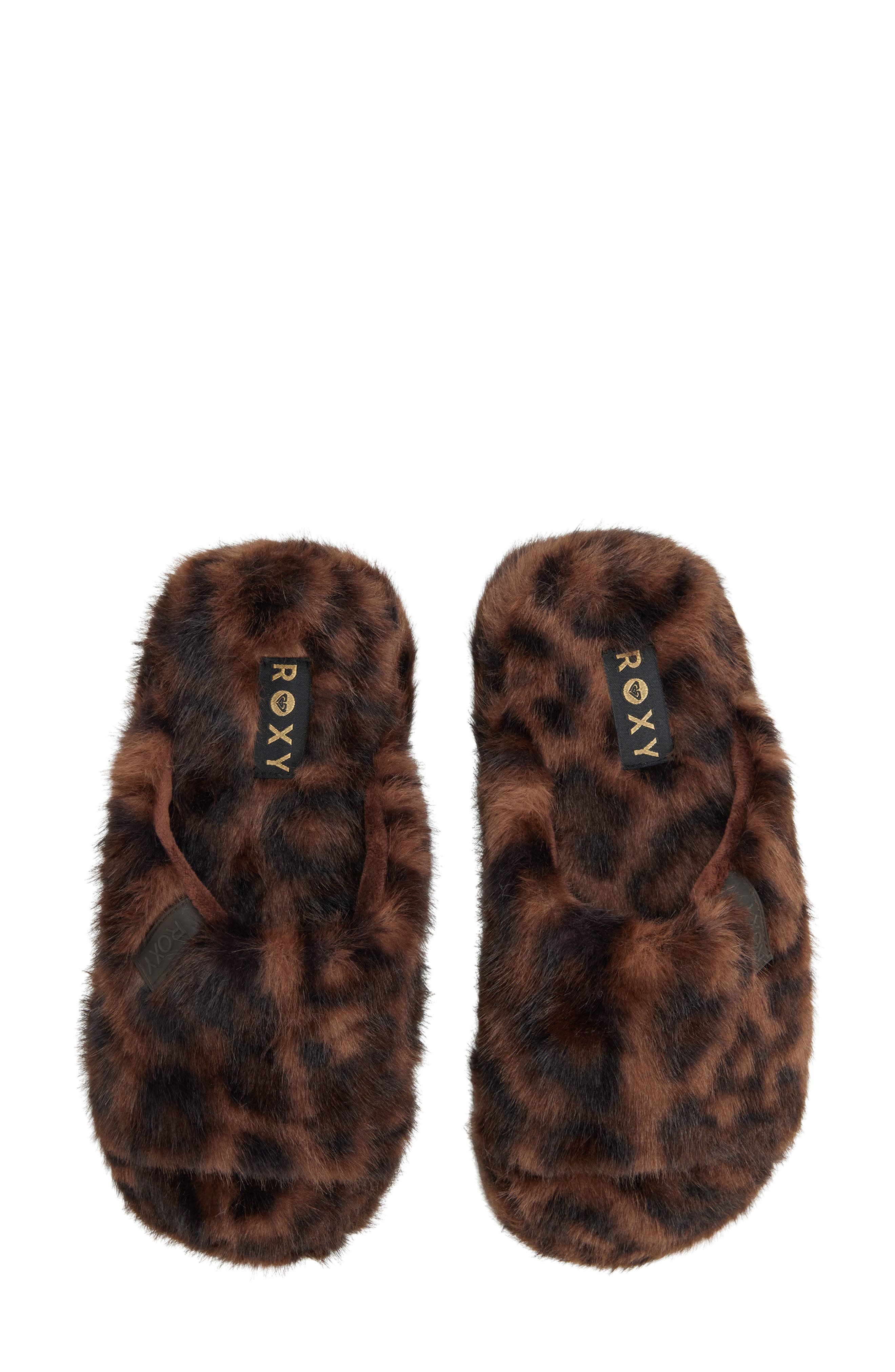 Roxy Sloane Faux Fur Slide Slipper, Alternate, color, Brown Primary - Multi