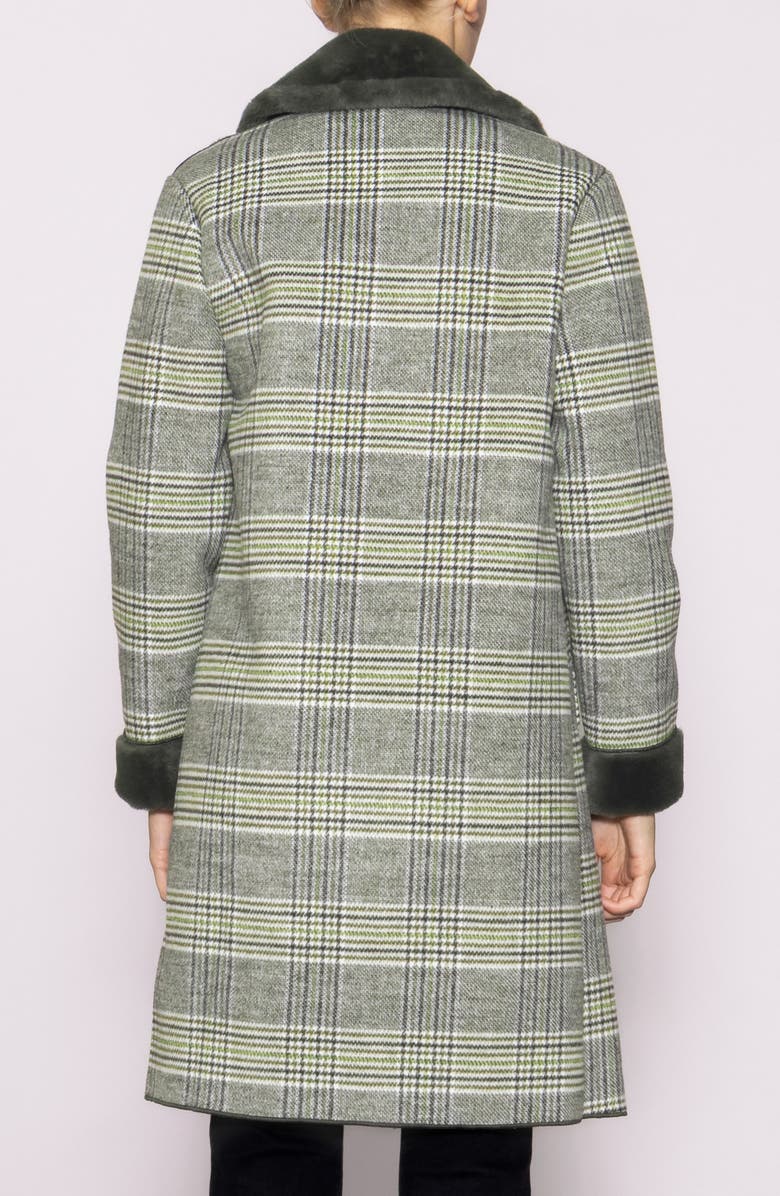 MELLODAY Plaid Faux Fur Trim Coat, Alternate, color, Green Plaid