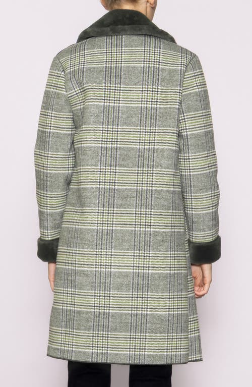 Melloday Plaid Faux Fur Trim Coat In Green