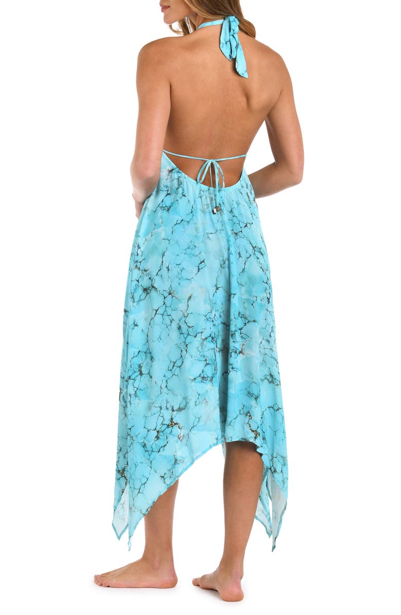 L'AGENCE Umma Plunge Cover-Up Dress, Alternate, color, Turquoise