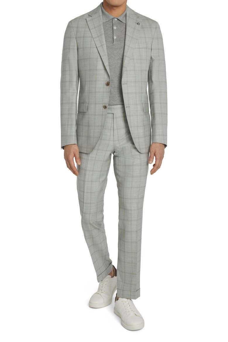McAllen Unconstructed Plaid Wool Suit, Alternate, color, GREY