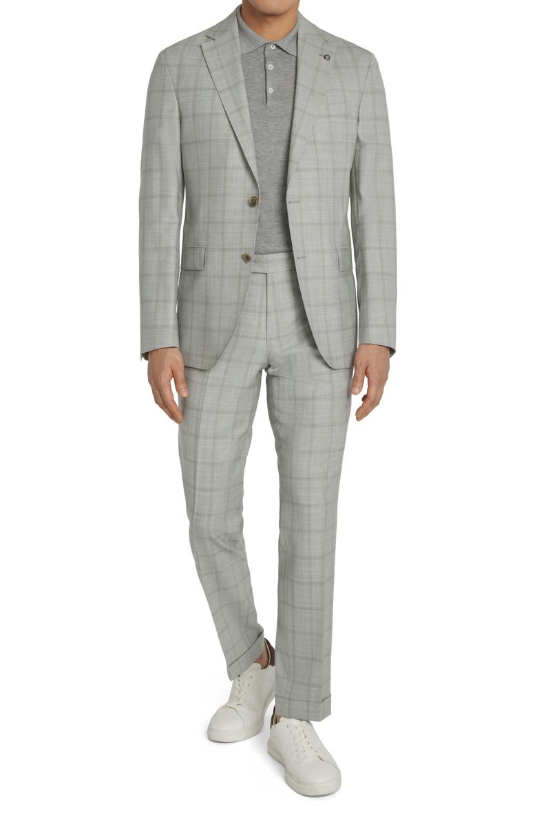 Jack Victor McAllen Unconstructed Plaid Wool Suit, Alternate, color, Grey