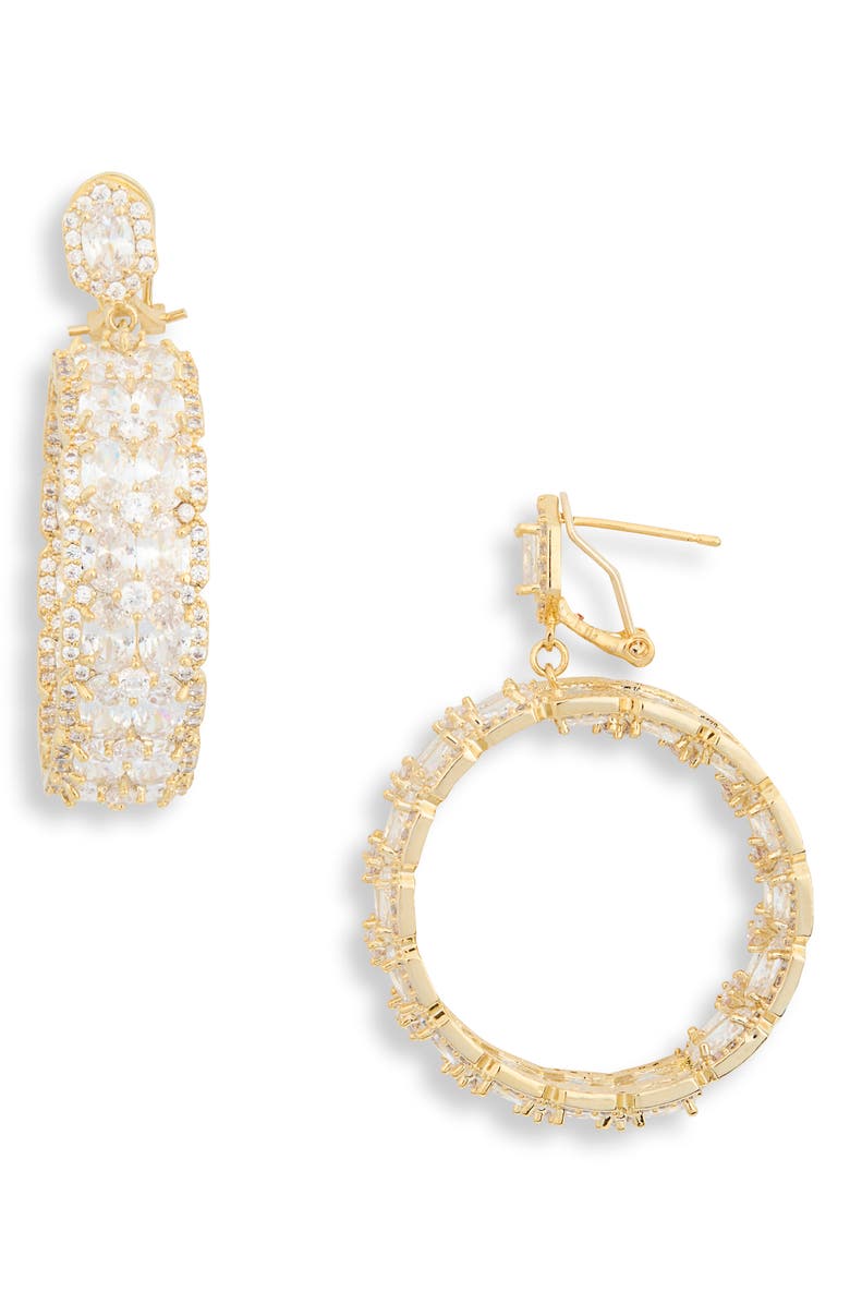 EYE CANDY LOS ANGELES CZ Drop Hoop Earrings, Main, color, 