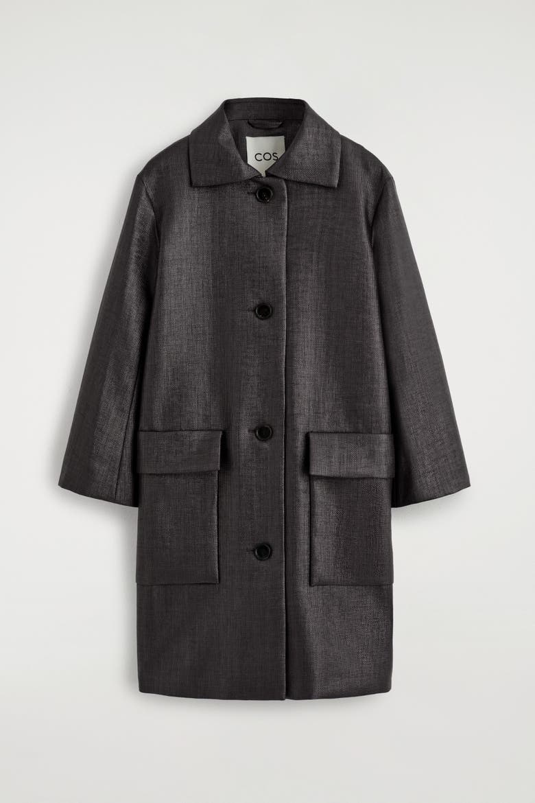 Textured Single-Breasted Coat, Alternate, color, CHARCOAL