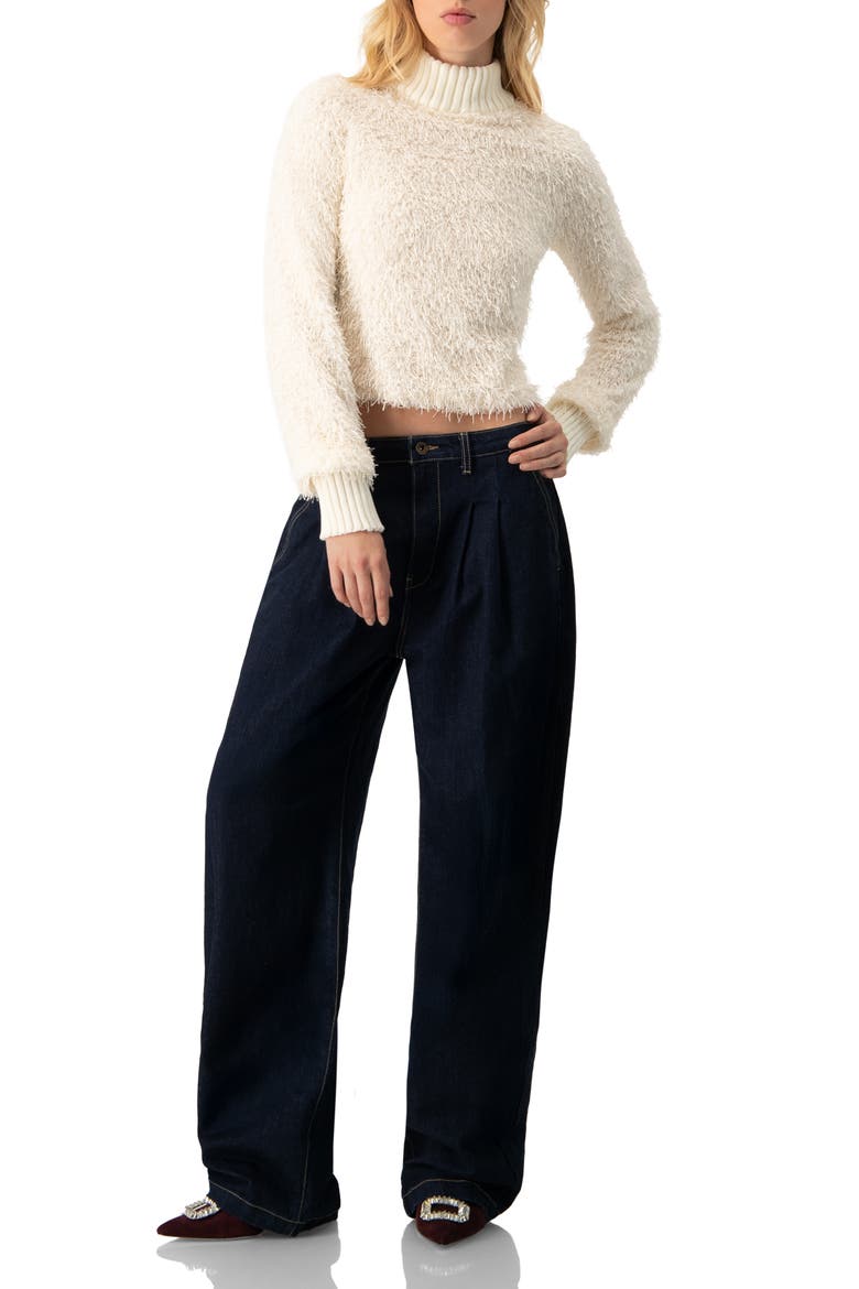 Long Sleeve Fringe Blouse with Ribbed High Neck, Alternate, color, Ivory