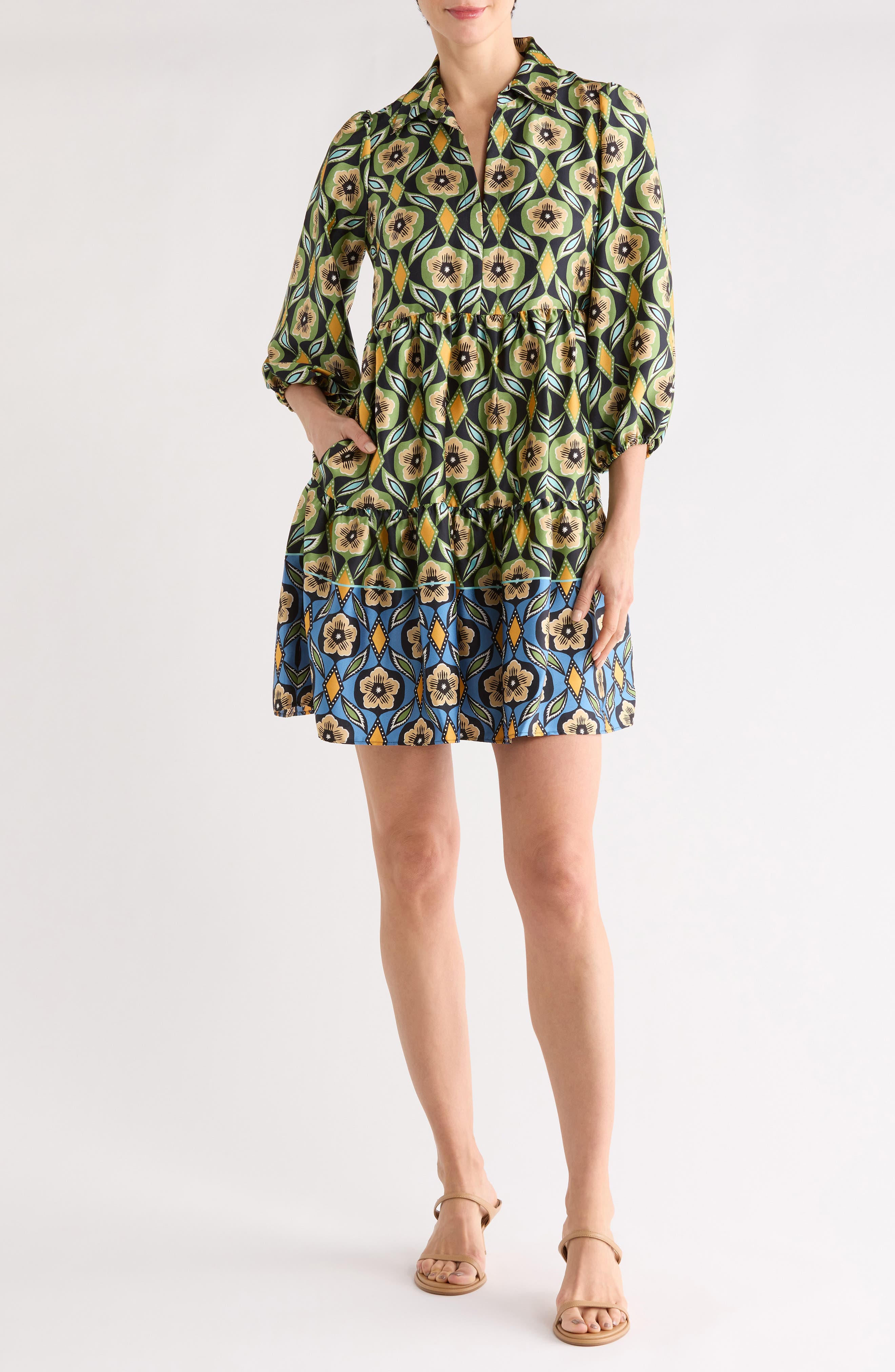 Vince Camuto Three Quarter Sleeve Tiered Dress