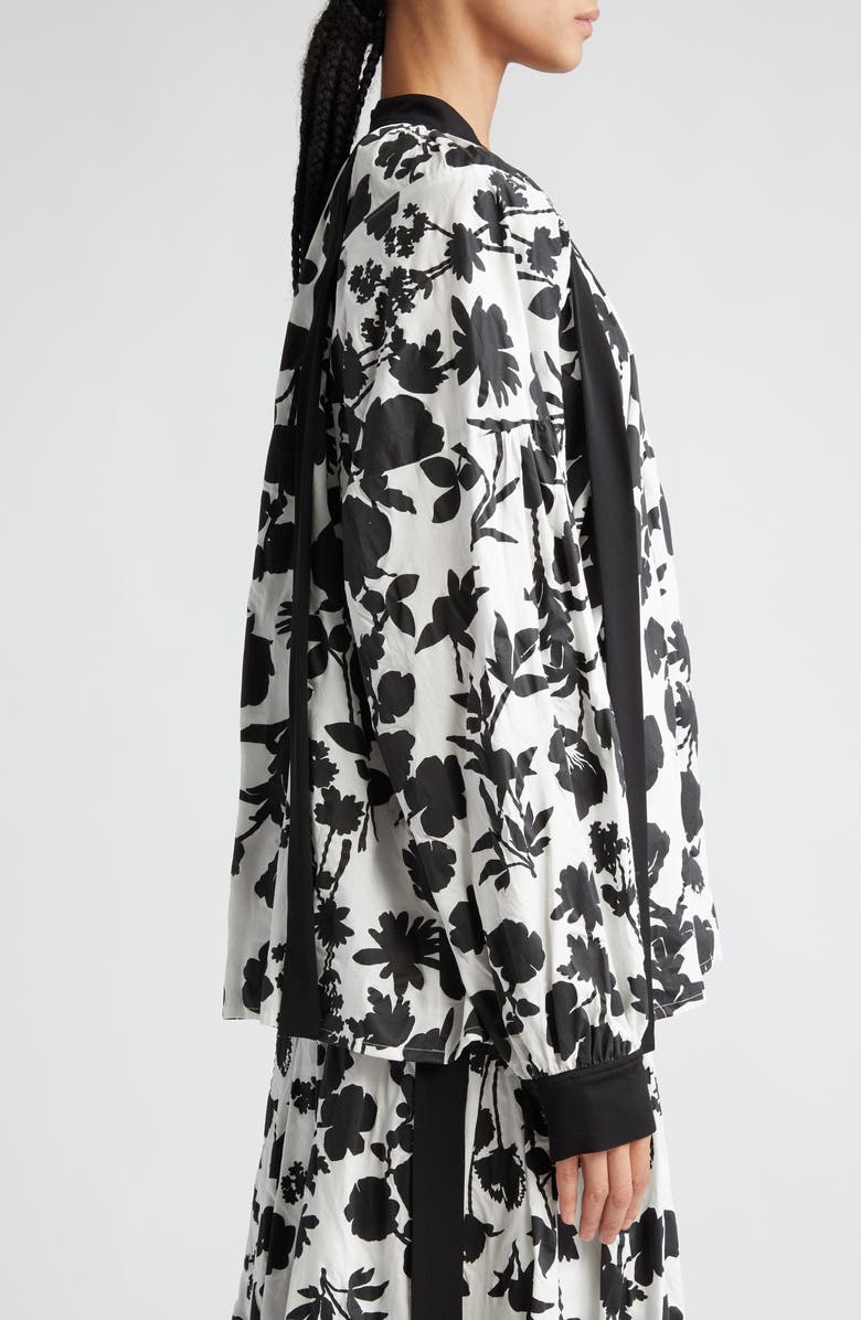 Max Mara Gaetana Floral Print Cotton & Silk Top, Alternate, color, White Black