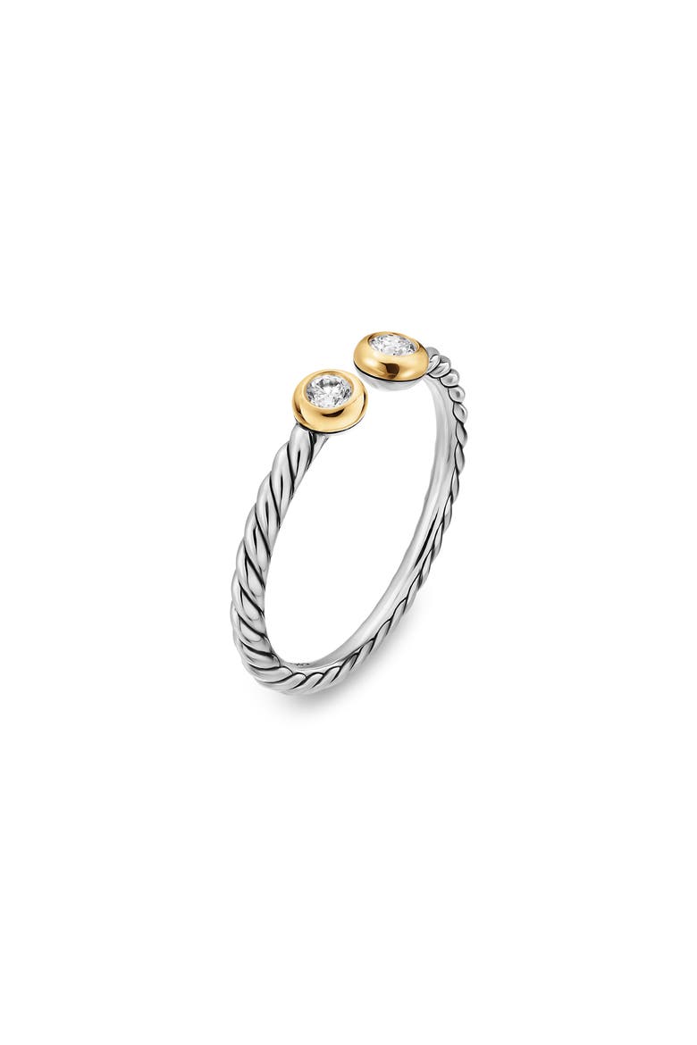 Cable Open Round Ring in Sterling Silver with 18K Yellow Gold and Diamonds, 3.9mm, Alternate, color, SILVER PAVE