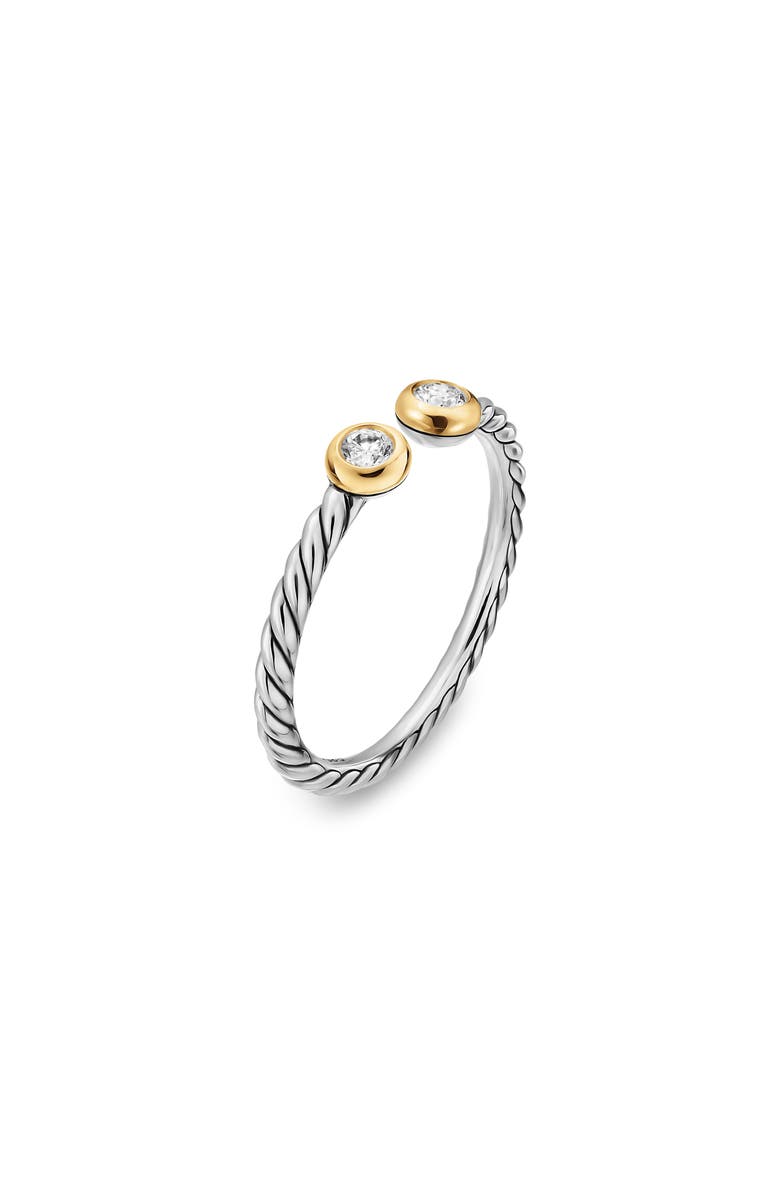 David Yurman Cable Open Round Ring in Sterling Silver with 18K Yellow Gold and Diamonds, 3.9mm, Alternate, color, Silver Pave