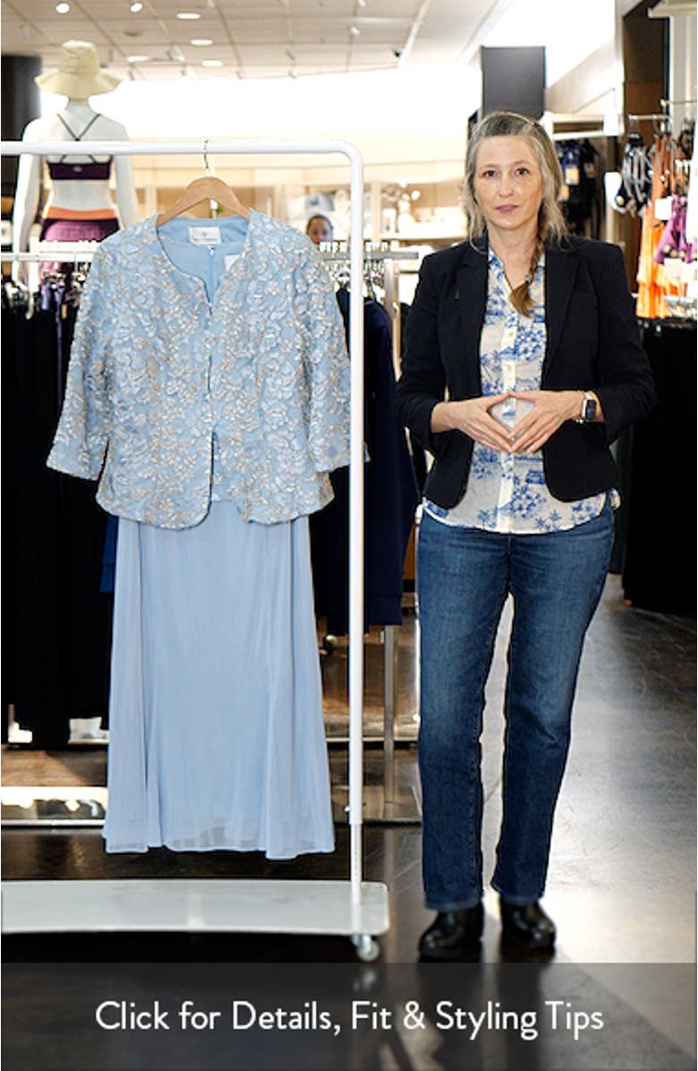 Lace Bodice Godet Midi Dress with Jacket, sales video thumbnail