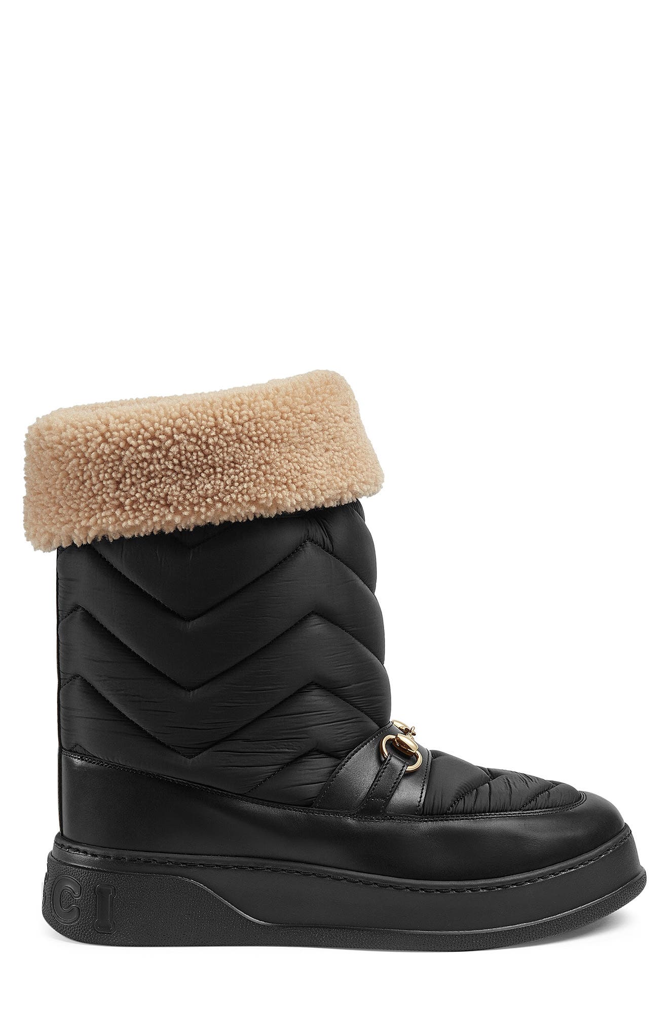 Gucci Horsebit Genuine Shearling Lined Quilted Snow Boot, Alternate, color, 