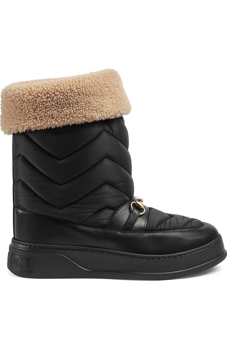 Gucci Horsebit Genuine Shearling Lined Quilted Snow Boot, Alternate, color,