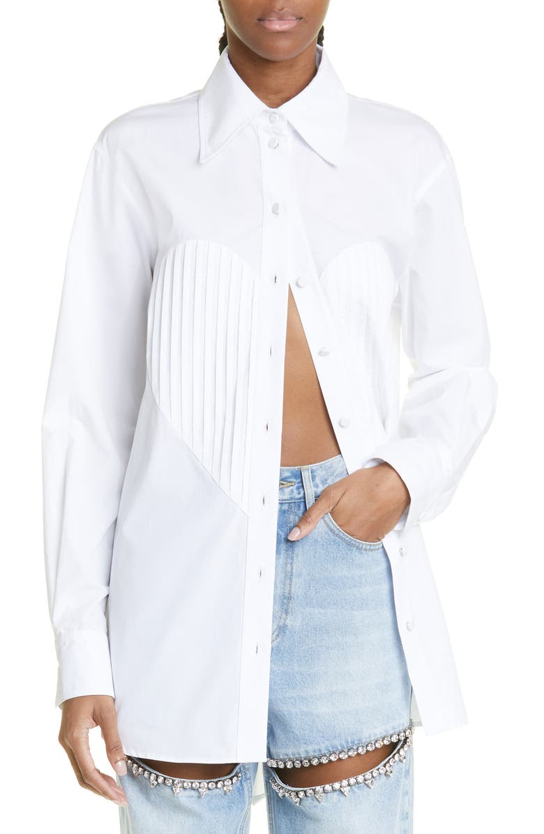 Area Pleated Heart Bib Cotton Tuxedo Shirt, Main, color, 