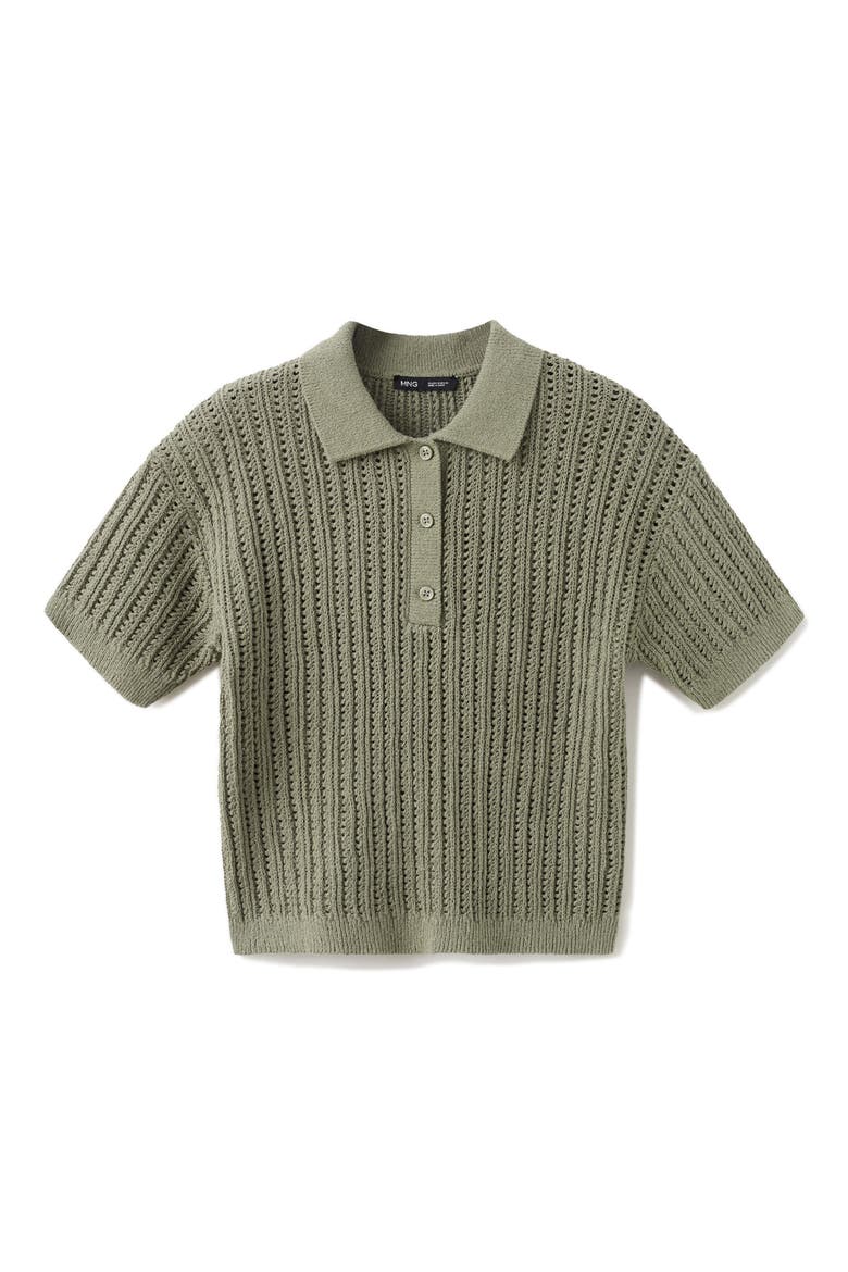Openwork Sweater Polo, Alternate, color, KHAKI GREEN