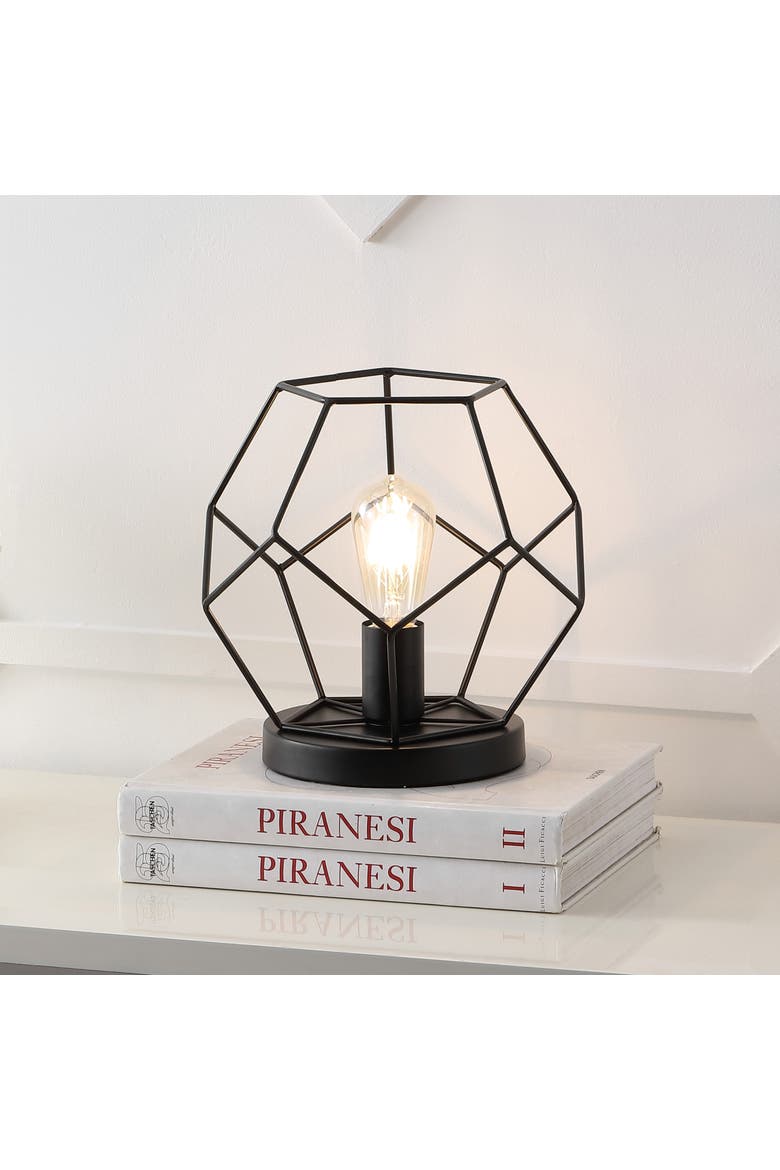 James MidCentury Glam Metal/Marble Geometric LED Table Lamp, Main, color, Jet Black