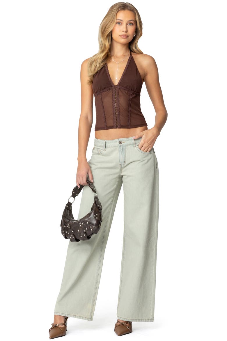Lucie Lacy Mesh Halter Top, Alternate, color, BROWN
