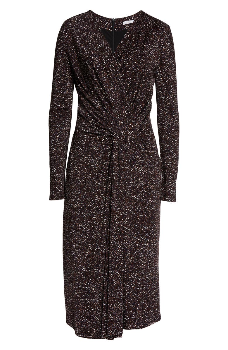 BOSS Exandria Print Knot Front Long Sleeve Midi Dress, Alternate, color, Black Fantasy