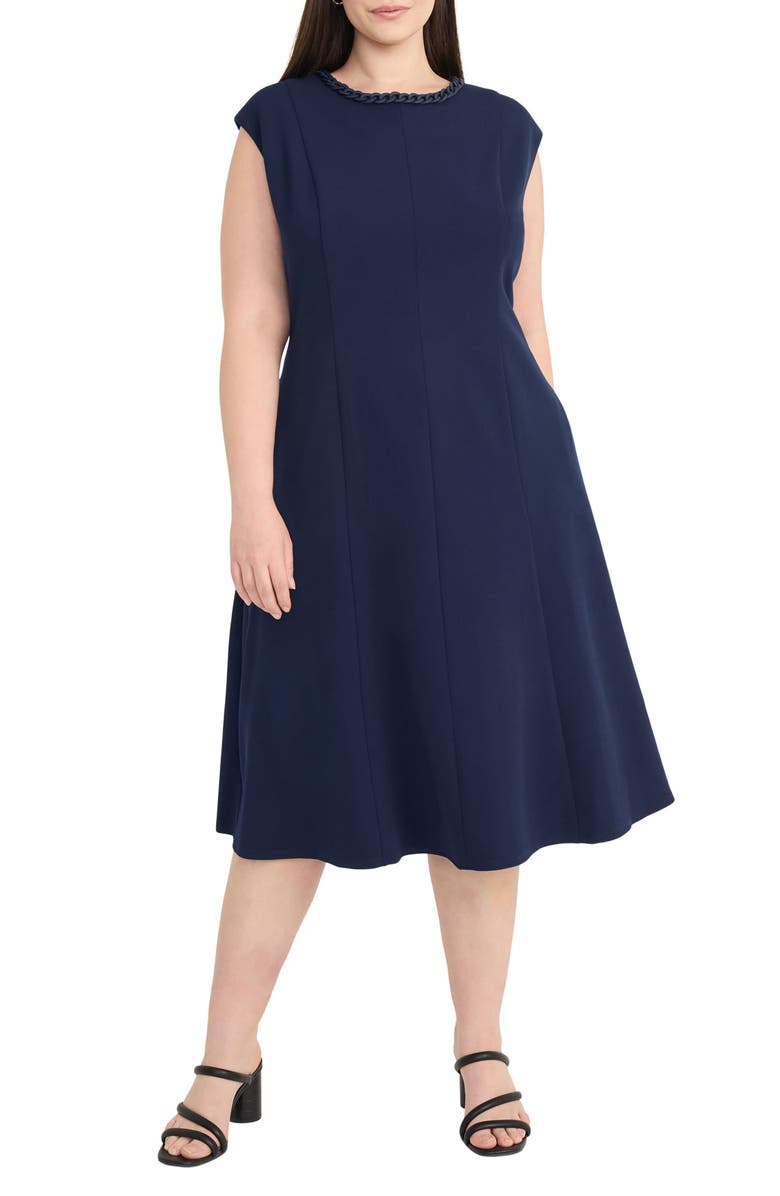 Maggy London Fit & Flare Midi Dress, Main, color, Navy Blazer