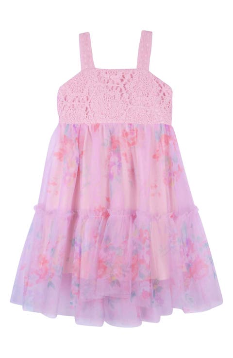 Kids' Knit Bodice Floral Mesh Skirt (Little Kid)