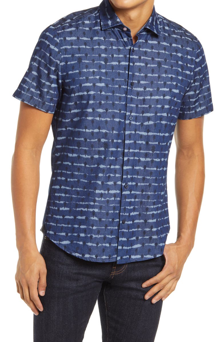 BOSS Rash Regular Fit Short Sleeve Button-Up Shirt, Main, color,