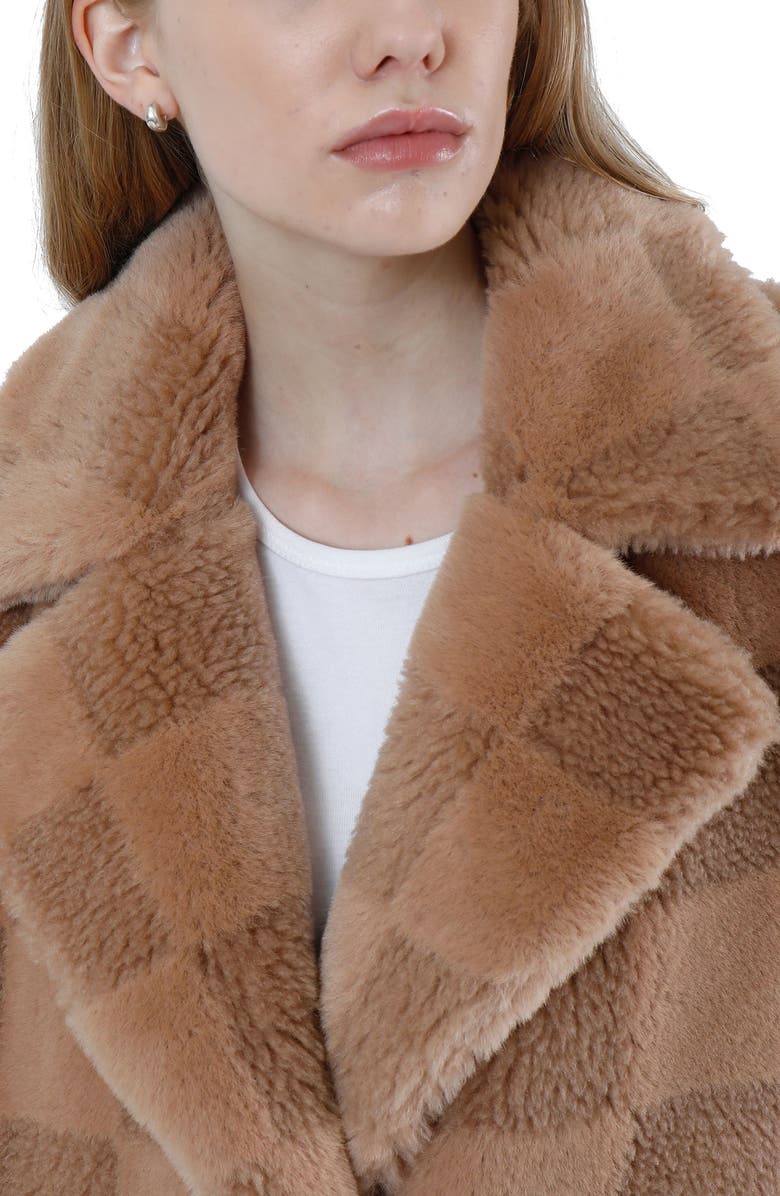 Apparis Tikka Checkerboard Faux Fur Coat, Alternate, color, 