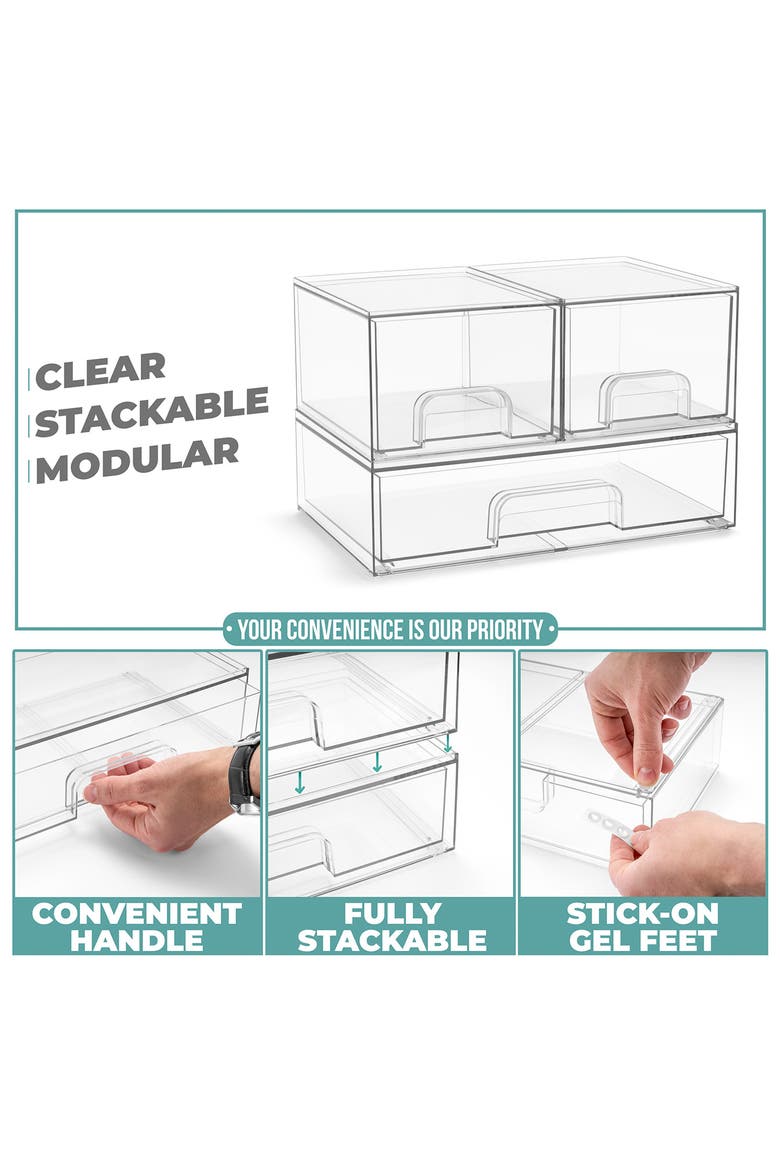 3-Piece Set Clear Organizer Drawers, Alternate, color, CLEAR