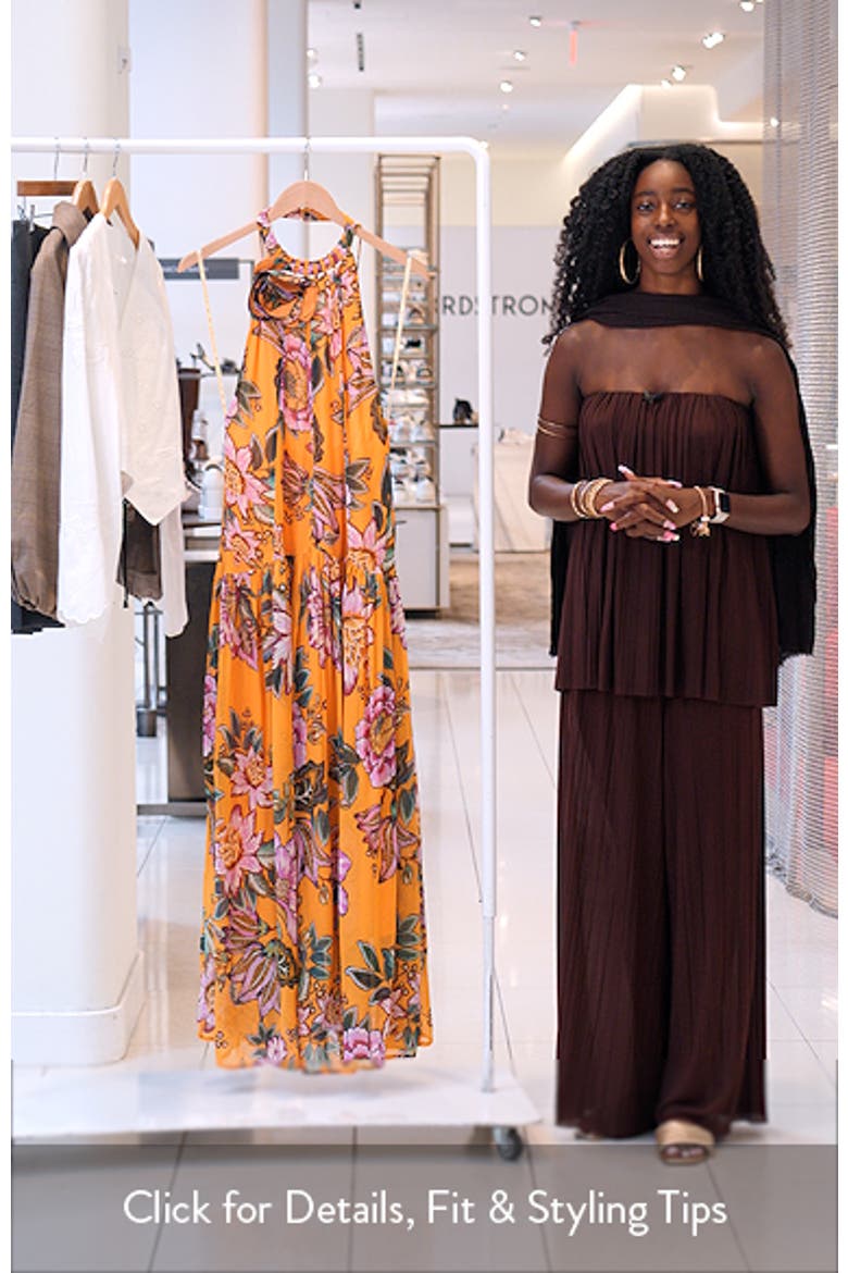 farm rio floral halter maxi dress Farm Rio Sleeveless Halter Linen-Blend Maxi Dress