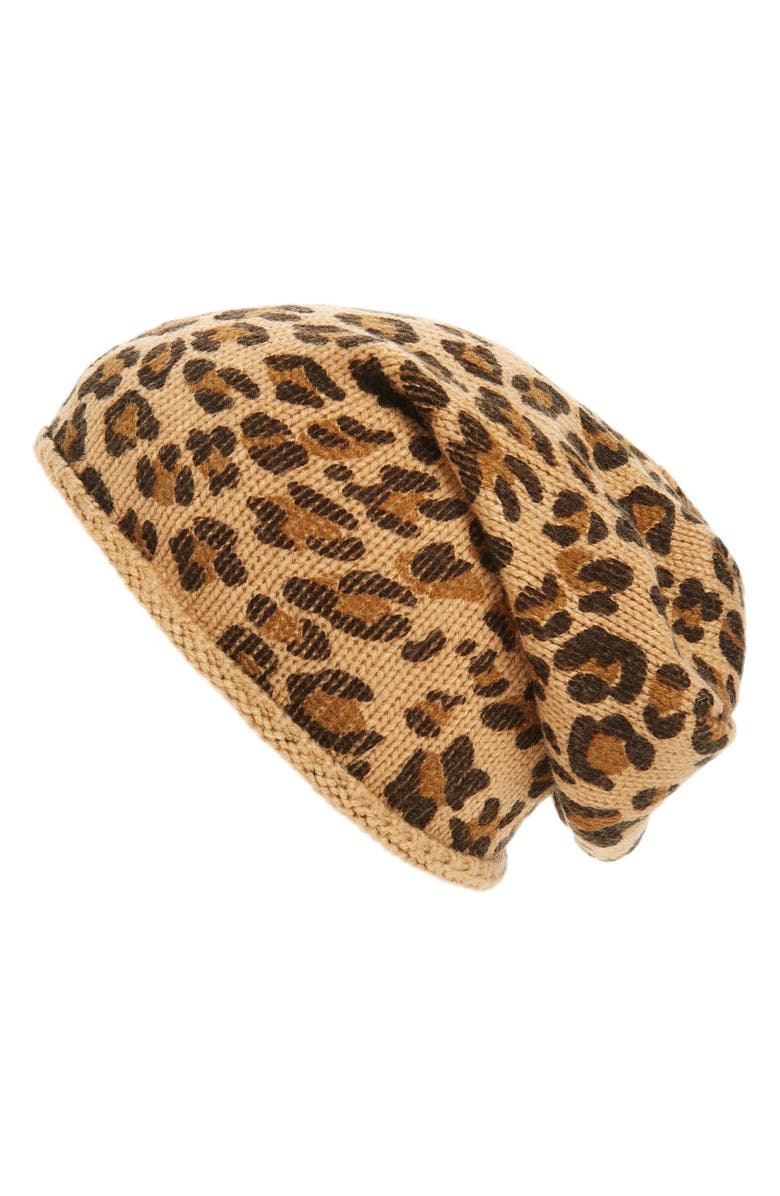 BP. Leopard Print Slouchy Beanie, Main, color, 