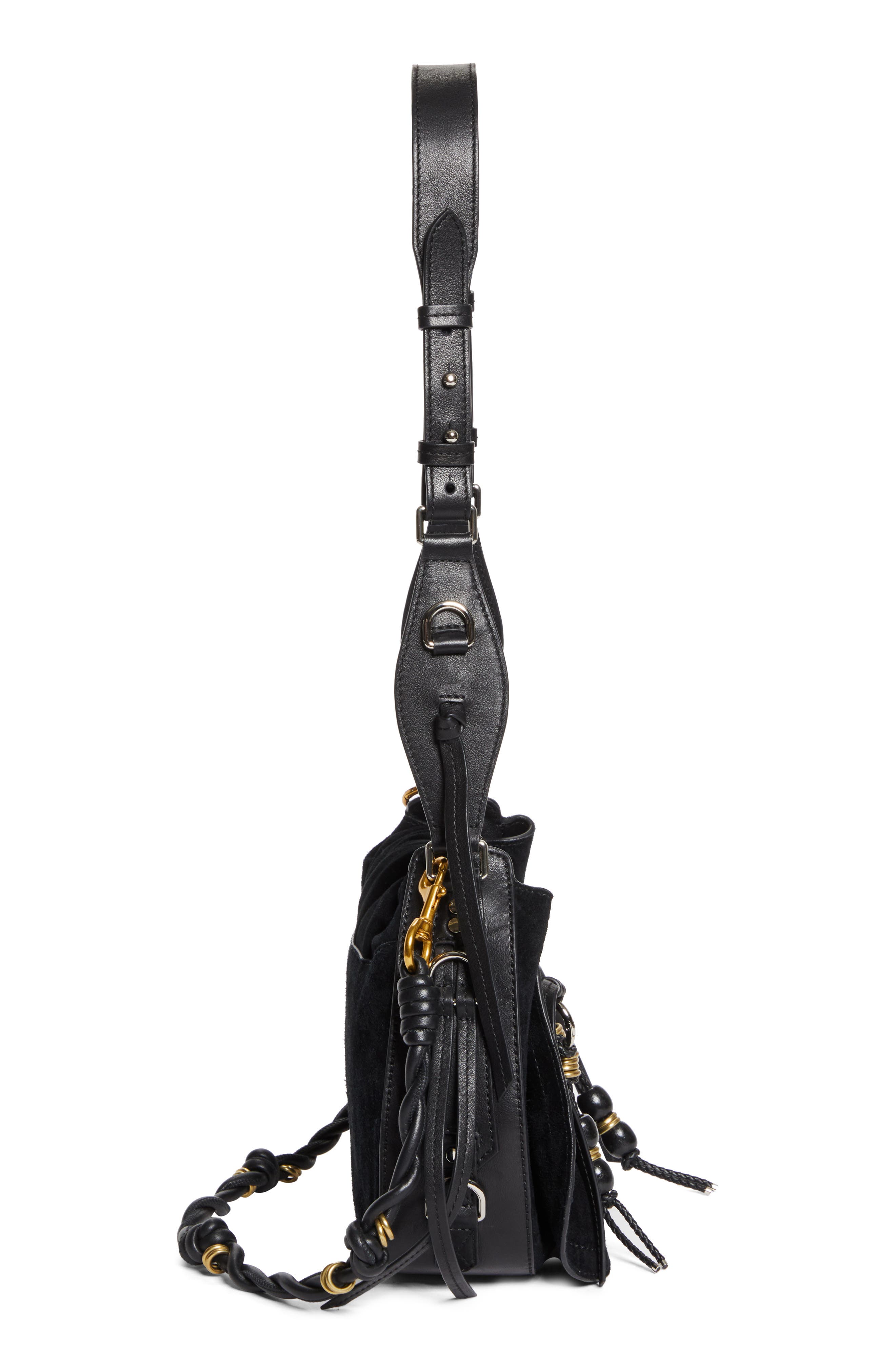 Isabel Marant Bolton Suede Hobo Bag, Alternate, color, Black/ Silver